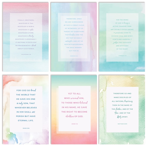 Better Office Products Inspirational Christian Greeting Cards W/Env, 6 Bible Verses, 6 Designs, 4 x 6in. Watercolors 64638 - main